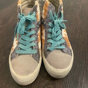 Gianni Bini Livin-Large Hightop Cow Print Sneakers